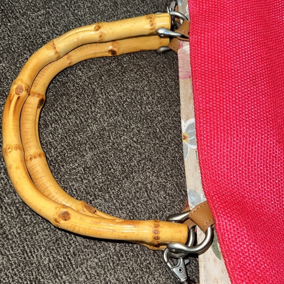 Fossil Bamboo Wooden Handle Woven Satchel Crossbody Pink Purse - Picture 4 of 12